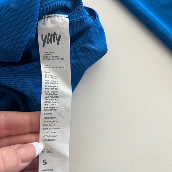 Yitty Mesh Me Smoothing Sleeved Thong Bodysuit In Bright Ass Blue Size Small NWT - Picture 12 of 12